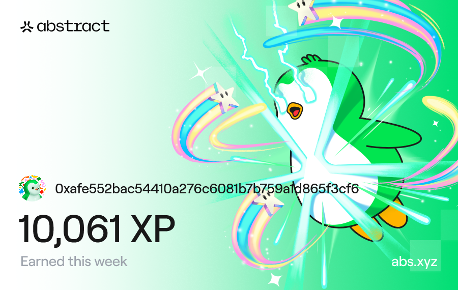 I just earned 10,061 XP on <a href="/AbstractChain/">Abstract</a>! 🎉