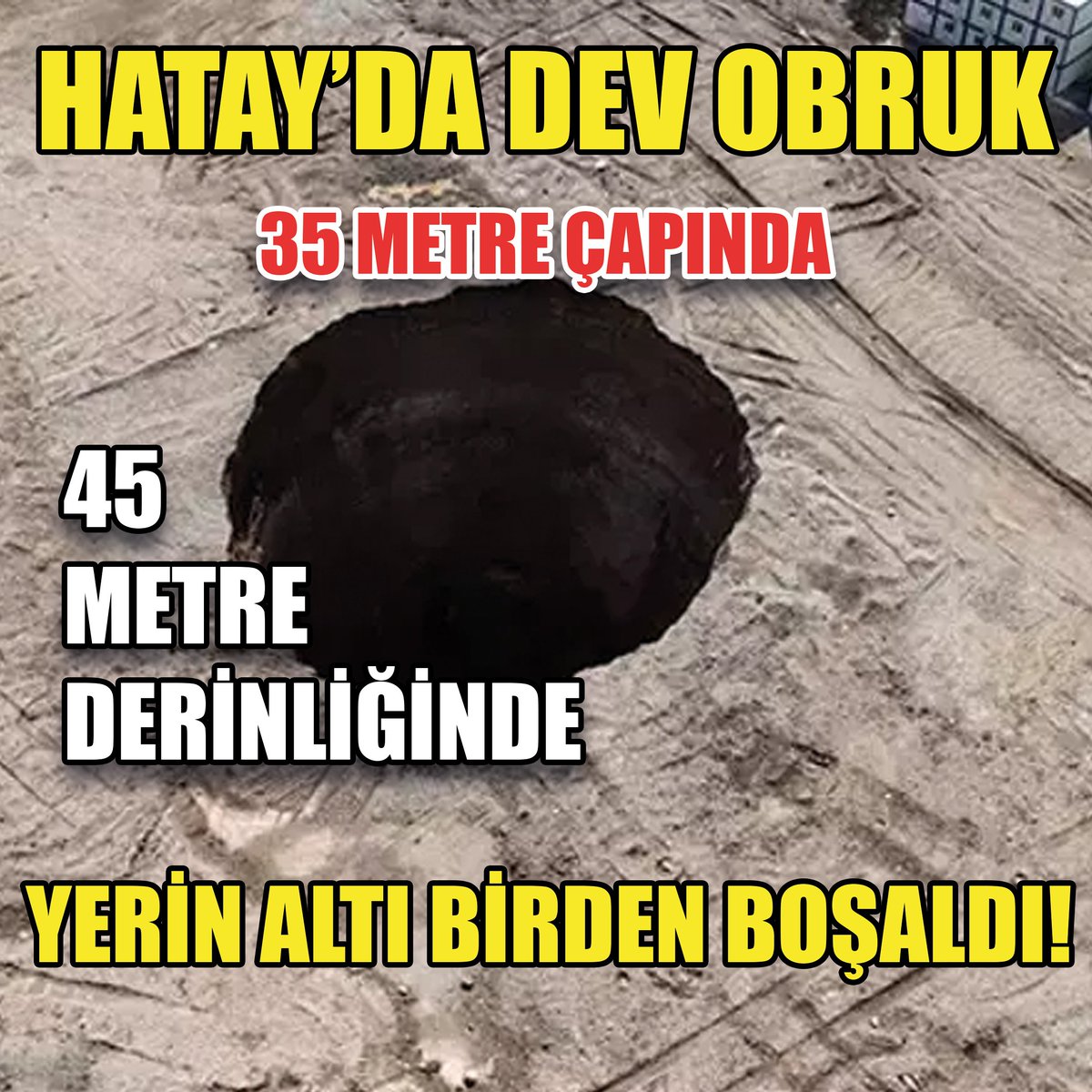 ozturk_mustafa's tweet photo. İskenderun Amanos Tüneli Şantiyesinde Dev #Obruk!

#Hatay, #İskenderun ilçesi Karayılan Mahallesi'nde Dörtyol-Hassa Demiryolu ve Otoyolu Projesi inşaat çalışmalarının yürütüldüğü şantiye sahasında 35 metre çapında, 45 metre derinliğinde OBRUK oluştu.

Büyük bir gürültüyle meydana gelen çöküntü sonrası bölgede güvenlik önlemleri artırılırken, daha geniş çaplı bir göçme ihtimaline karşı tedbirler alındı.

Olayın ardından Hatay Valiliği, AFAD ve Çevre, Şehircilik ve ilgili teknik ekipler ile jeofizik mühendisleri devreye girerek inceleme başlattı. Yetkililer, obruğun oluşum nedeninin belirlenmesi için çalışmaların sürdüğünü bildirdi.

Genellikle yer altı sularının çekilmesiyle oluşan obrukların daha çok Konya çevresinde görüldüğü bilinirken, bölgede ilk kez bu ölçekte bir çöküntünün yaşanması endişe yarattı. Uzmanlar, olayın farklı jeolojik nedenlere dayanıp dayanmadığını araştırıyor.

Öte yandan, #İsdemir sahasında deprem sonrası çalışanların konaklaması için kurulan konteyner alanının yaklaşık iki ay önce kaldırılmış olması, olası bir faciayı önledi.
