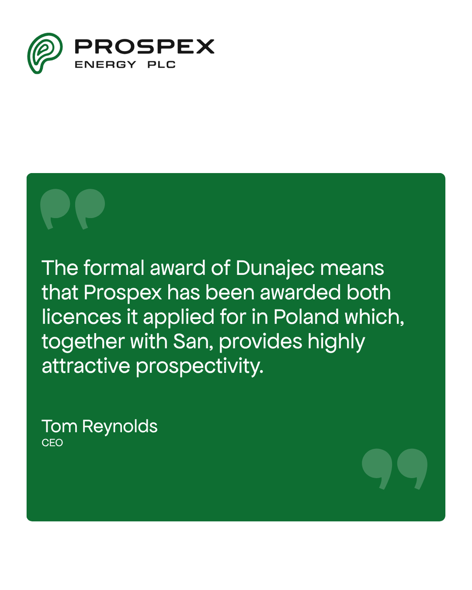 ProspexEnergy's tweet photo. Prospex’s wholly owned subsidiary PXEN Tatra Sp z.o.o. has been awarded the Dunajec licence, its second Polish licence. This follows the award of the San licence earlier in the month, cementing the Company’s expansion into a third European country. 

#PXEN #OilAndGas https://t.co/jiku5h8p02
