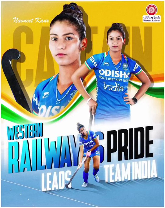 drmbct's tweet photo. Heartiest congratulations to Navneet Kaur 🎉👏, a proud member of Western Railway 🚆, on being appointed as the new captain of the Indian Women’s Hockey Team 🇮🇳🏑

As captain, she will lead the team during the Argentina tour 🌎✨, showcasing her leadership and excellence on the global stage 🌟

Western Railway takes immense pride in her remarkable achievement 🙌 and extends its best wishes to the team for continued success and glory ahead! 💐🏆 #IndianHockey #PrideOfIndia
@WesternRly