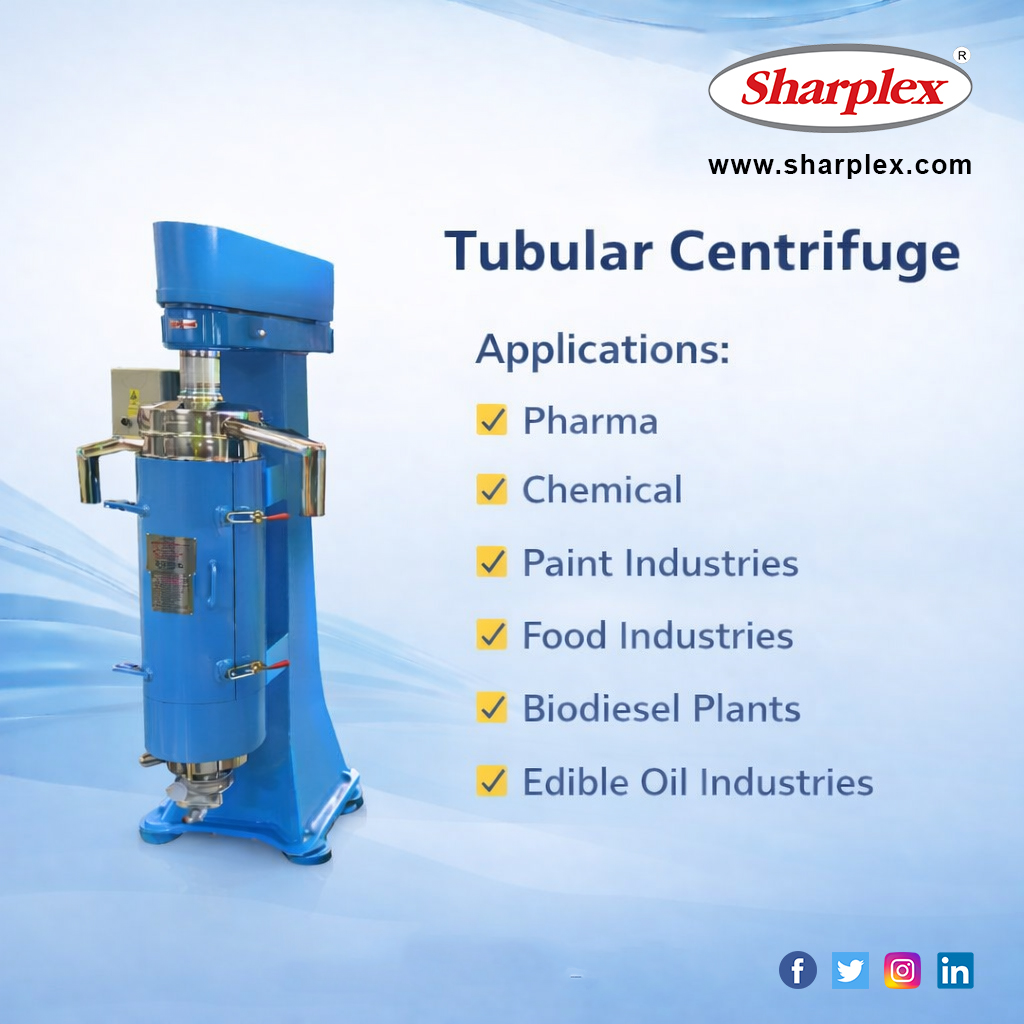 sharplexfilter1's tweet photo. Sharplex Tubular Centrifuge is a high speed solid bowl type machine for continuous separation of two immiscible liquids with density difference. For more info please visit us - https://t.co/9f7wWXYHp8

#Tubularcentrifugefilter https://t.co/AbtcbTGddA