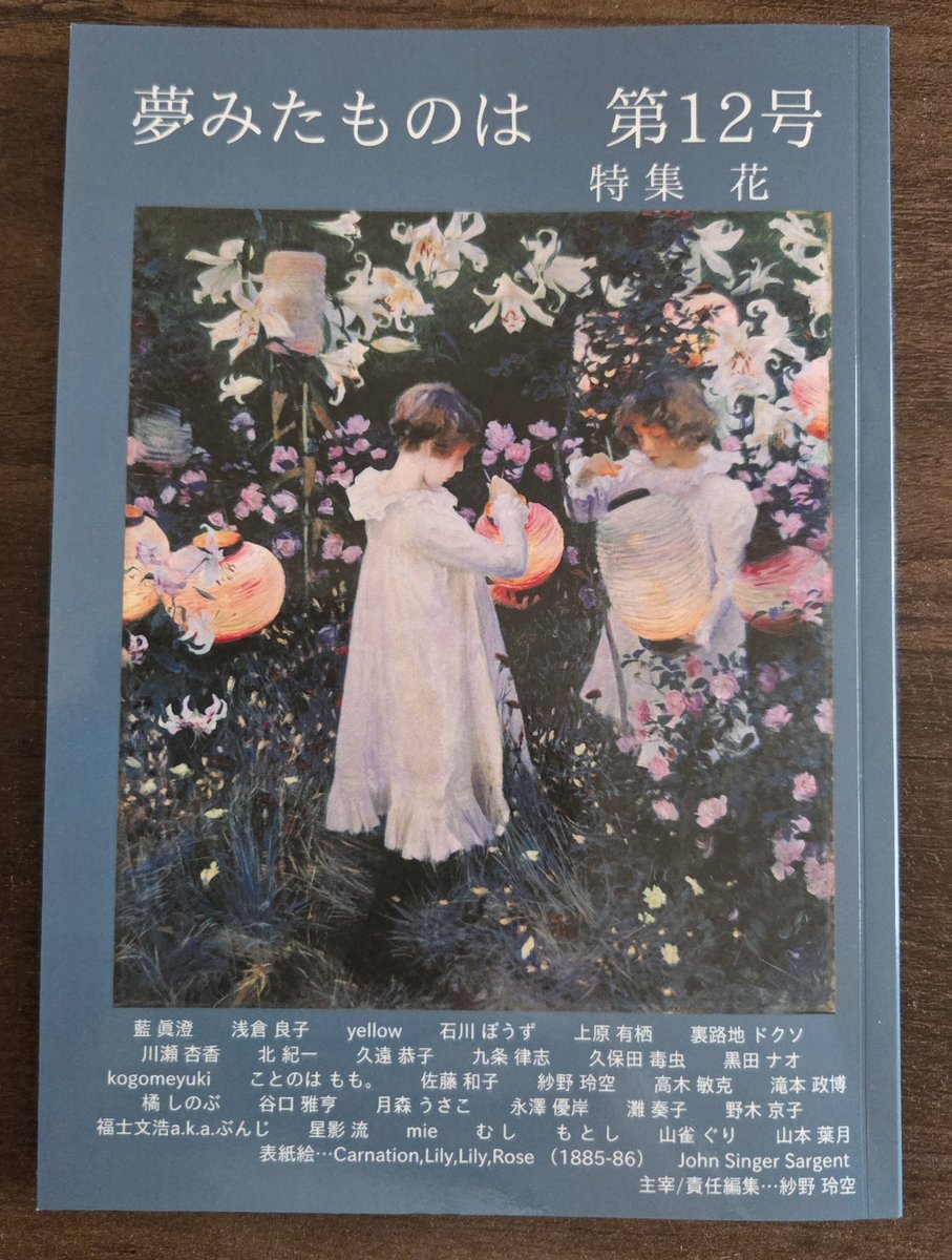 夢みたものは　第13号、完成おめでとうございます。
紗野玲空さんがおひとりおひとりの作品が花ひらくように、そしてひとつの美しい花束になるように、編集してくださっています。感謝の気持ちでいっぱいです。
今じっくりと読みながら、美しい言葉の花を眺めています。
表紙の絵画もとても素敵です。