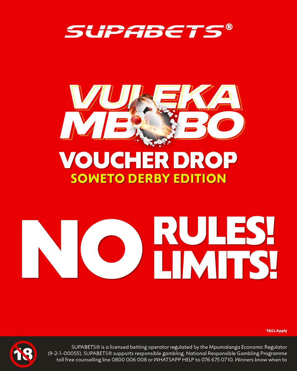 Supabets_mzansi's tweet photo. BAHLALI… 😂

In the spirit of #VulekaMbobo x #SowetoDerby we’re dropping R10,000 in Supabets Vouchers 💸

Want in?
🔄 REPOST this on your timeline using #VulekaMbobo

VOTES:
👥 TAG A FRIEND: we drop voucher codes on the timeline
❤️ LIKE: we slide into your DMs

Let’s see those votes 👀

18+ | Bet Responsibly