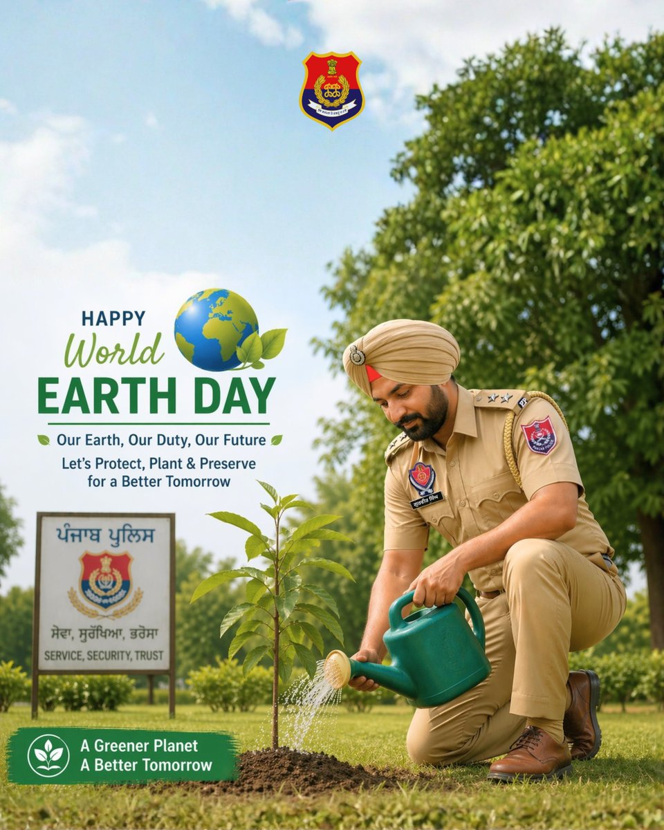 PunjabPoliceInd's tweet image. On this World Earth Day, let’s come together to protect and preserve our planet. Every small step counts towards building a greener, safer future for generations to come. 🌍🌱 #WorldEarthDay #ProtectOurPlanet