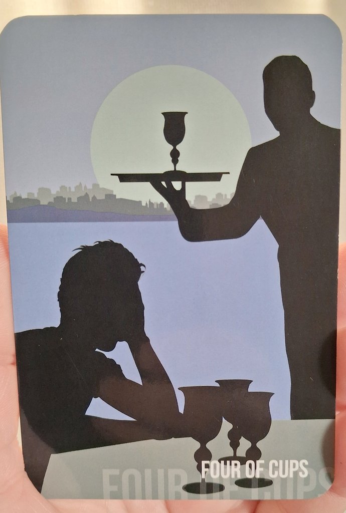 mysticjames1111's tweet image. 22/04/26
4 of Cups 
Spirit Within #Tarot 
Maybe you're #bored, a bit melancholy or lacking motivation at the moment?
If so, try and snap out of it soon.
You could miss an incoming #opportunity that will catapult you out of this chronic inertia.