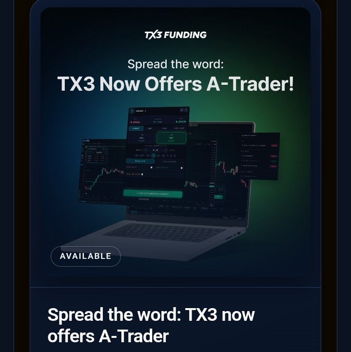 AnkushK98464's tweet photo. TX3 Offers A- Trader. It is the best platform.@tx3funding https://t.co/PKtSHMzeqO