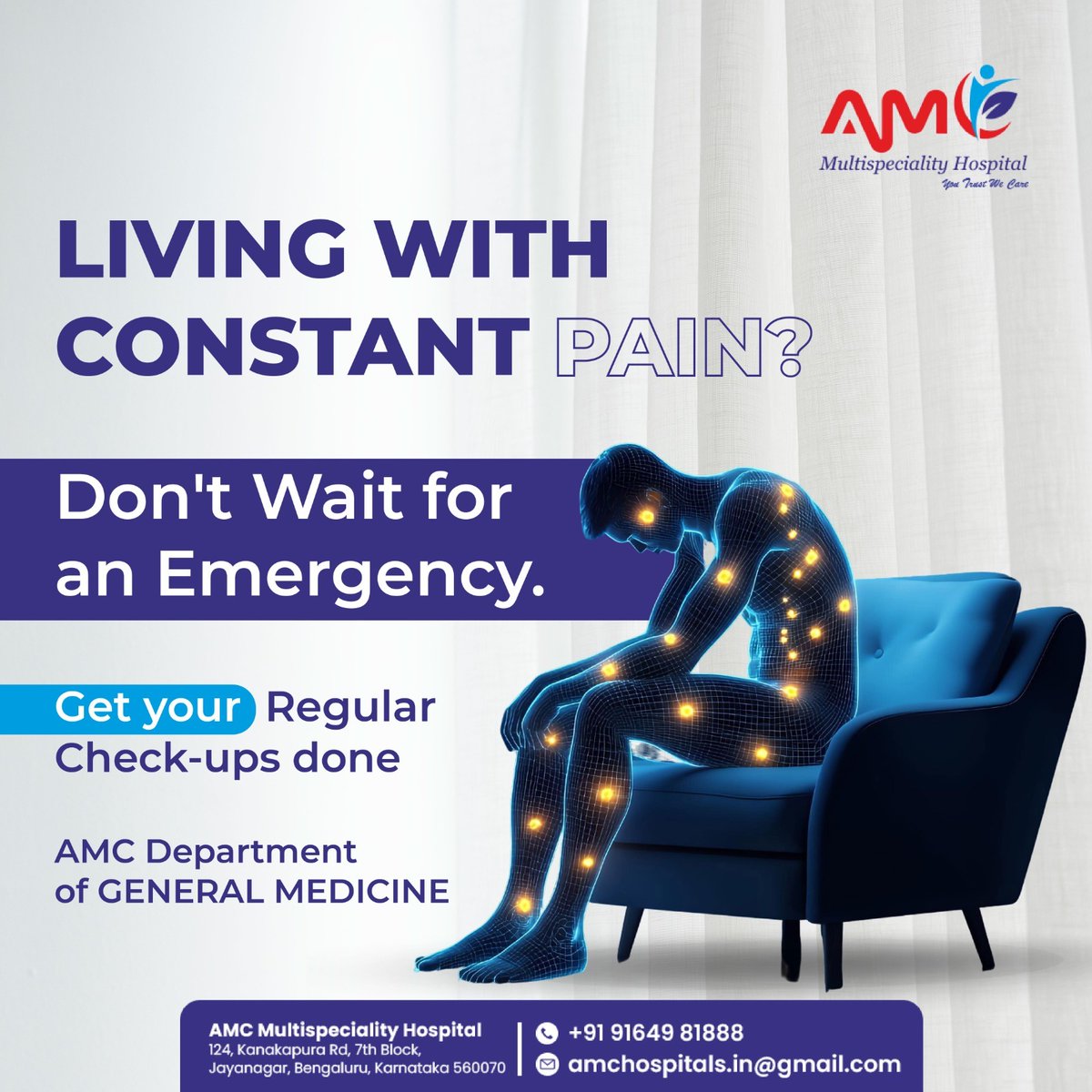 amc_hospitals__'s tweet image. Regular check-ups are the key to a healthier, pain-free life. Get it done at AMC Multispecialities Hospital !
For Consultation,
Visit:amchospitals.in
Contact No:9164381888
#constantpain #regularcheckup #AMCHospital #amcmultispecialityhospital #AMC #Jayanagar #bangalore
