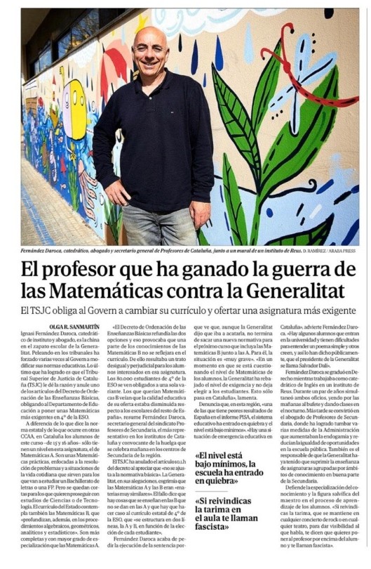 El profesor que ha ganado la guerra de las Matemáticas contra la Generalitat.

Ignasi Fernández, el nostre Secretari General, entrevistat aquest matí a <a href="/elmundoes/">EL MUNDO</a> per <a href="/olgarsanmartin/">Olga R. Sanmartin</a>

"Fernández Daroca acaba de pedir la ejecución de la sentencia porque ve que, aunque la