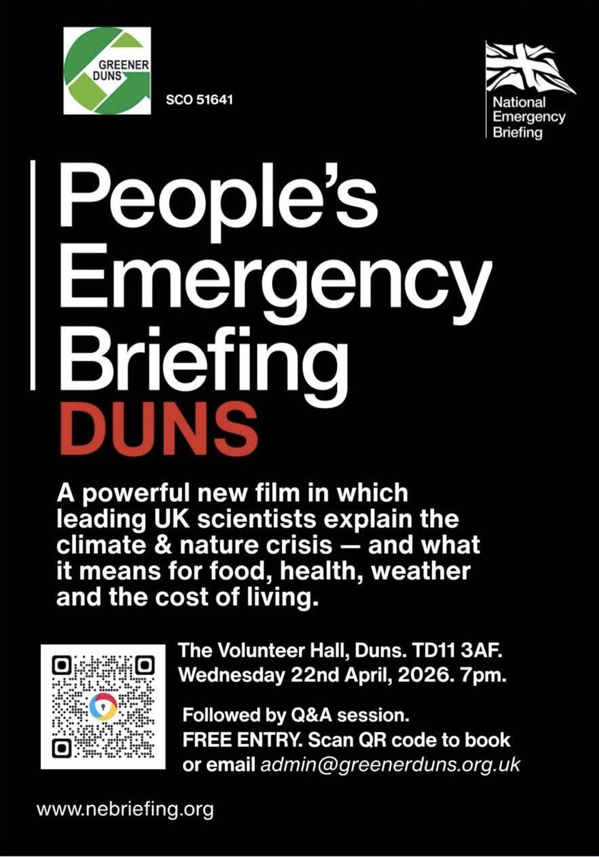BordersRayLD's tweet image. credit to Greener Duns for organising a showing of the People’s Emergency Briefing tonight - #ClimateChange is real, here &amp;amp; now but we can address it if we work intelligently together. I’ll be attending - do join if you can 🌍#EarthDay