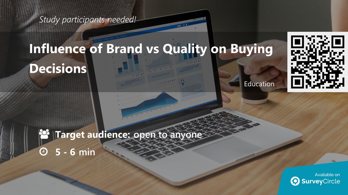 daily_research's tweet image. Participants needed for online survey!

Topic: "Influence of Brand vs Quality on Buying Decisions" surveycircle.com/FNT9M4/ via @SurveyCircle

#brand #quality #fmcg #customer #survey #surveycircle