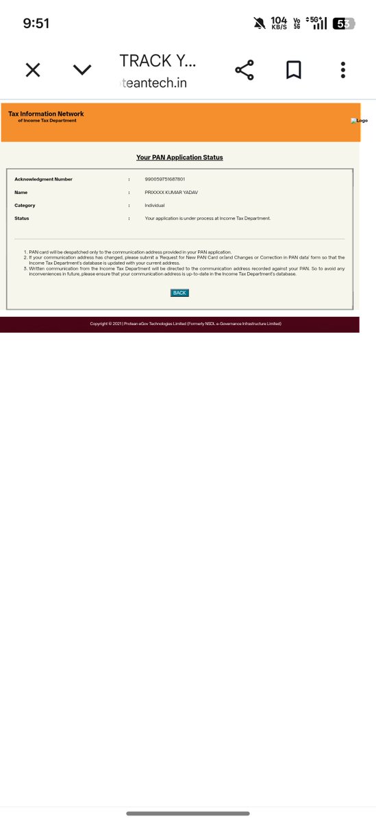 Sir mera pan card abhi tak nhi hai please muja mera E pan card bej diya register email pa
990059751687801 my acknowledgement number
<a href="/ProteanEgovTech/">Protean</a>
 
<a href="/incometaxdelhi/">Income Tax Delhi</a>
 
<a href="/IncomeTaxIndia/">Income Tax India</a>