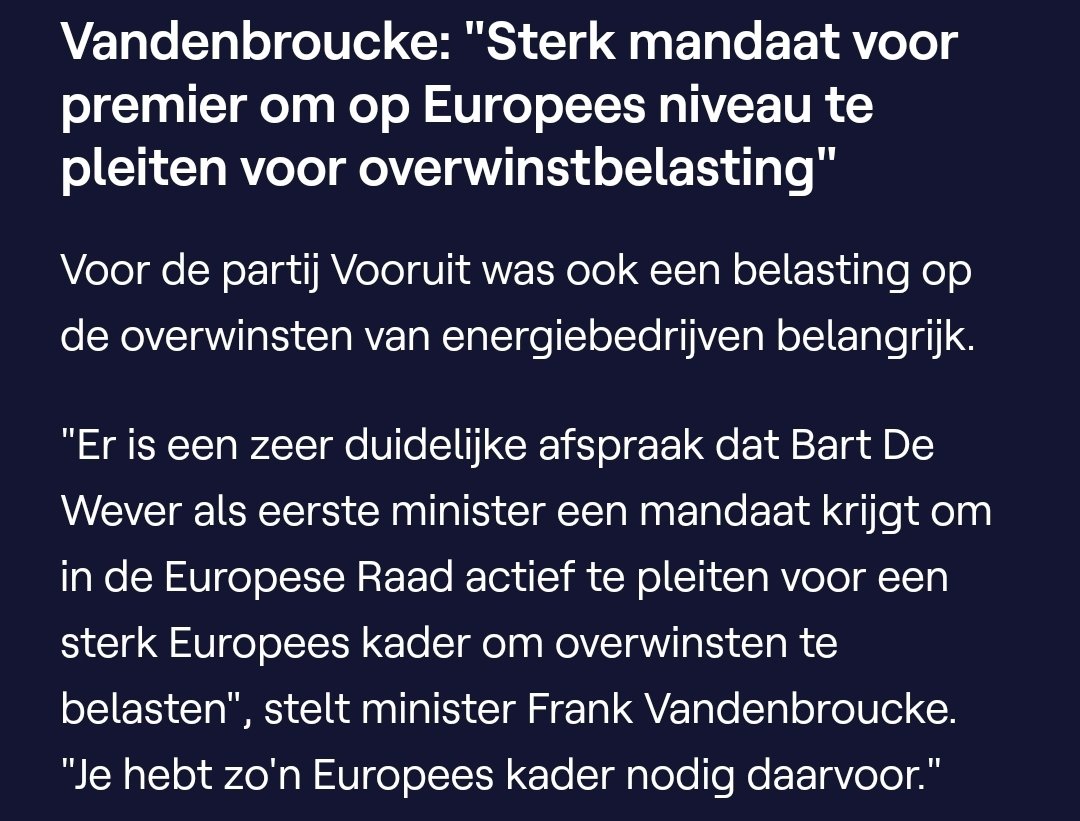 .<a href="/Bart_DeWever/">Bart De Wever</a> zei constant dat er geen geld is, nu plooit hij opnieuw voor de socialisten, geeft hij geld uit en trekt hij naar de EU om te pleiten voor het collectiviseren van winst.

Benieuwd of de man geen whiplash krijgt van die scherpe bochten. 🤡