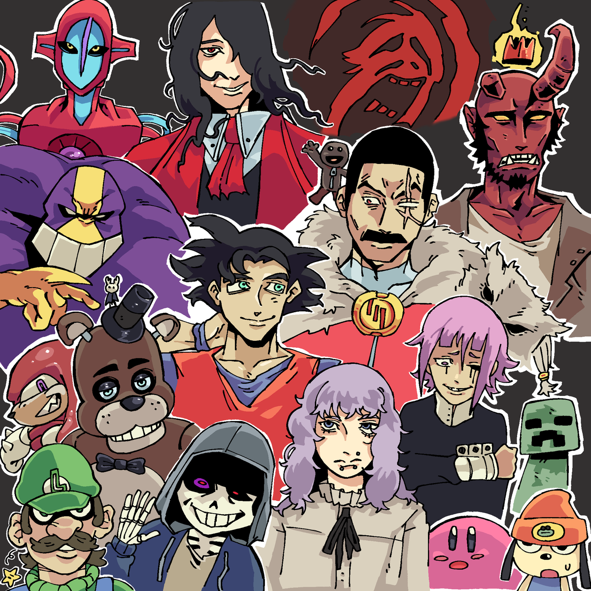 castro_jes54976's tweet photo. CROSSOVER
#Alucard
#Deoxys
#Gyigas
#Hellboy
#themaxx
#hollowknigth
#goku
#thagg
#sackboy
#batlebeast
#crona
#creeper
#kirbi
#parappa
#dustsans
#Luigi
#knukles
#freddyfazbear
#Fearhungertermina https://t.co/uvaNii6HLU