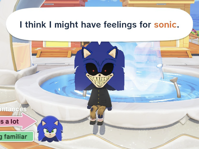 he doesnt like ANY food I give him. All he does is talk about the fucking dirty sock. His only positive relationship is a crush on sonic and sonic doesnt even know him.  He doesnt even like the sock.