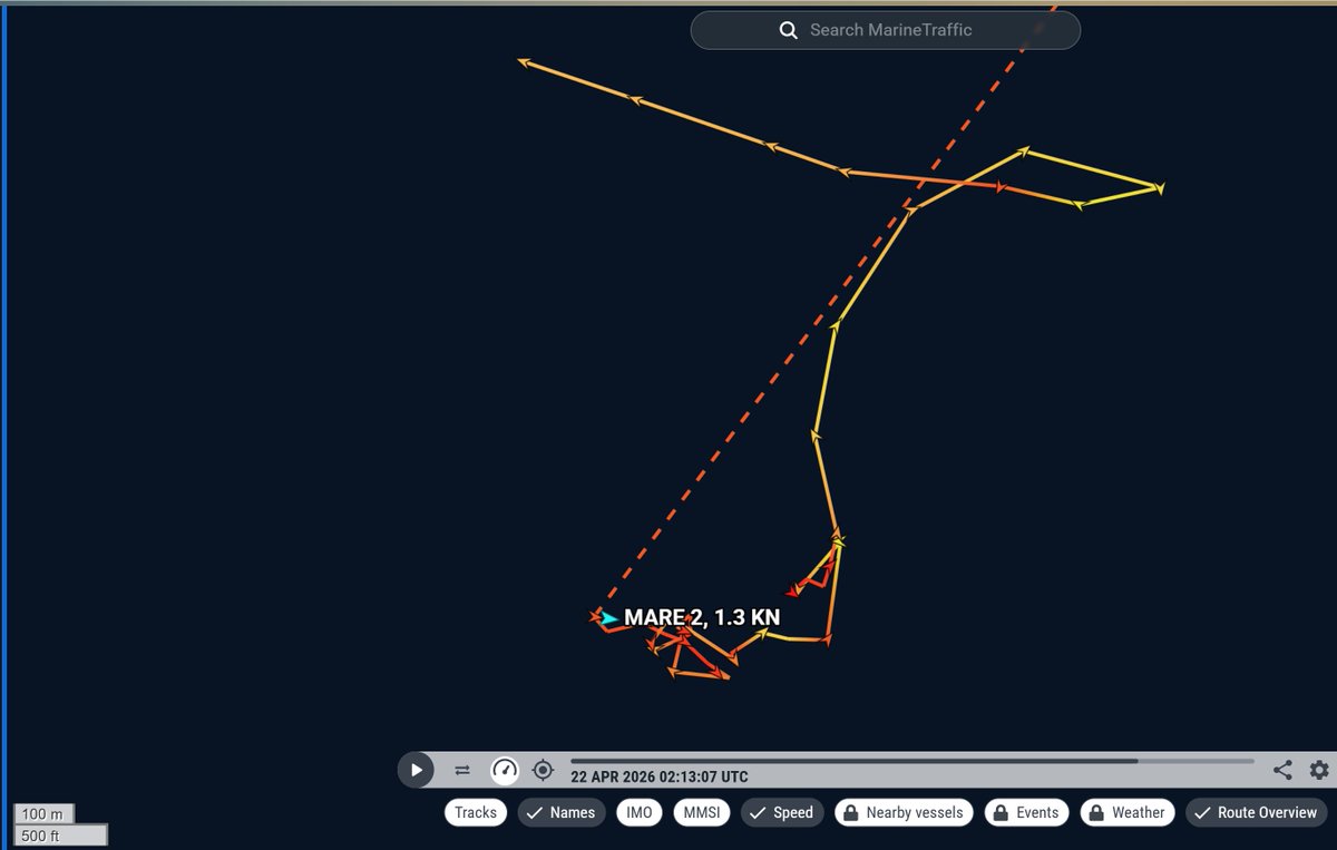 TrafficoNaviOnc's tweet image. 22.04.2026 in mare la #Solidaire ha messo in mare i rhib #Mare1 &amp;amp; #Mare2  questi sono i tracciati AIS rilevati... la pesca continua...