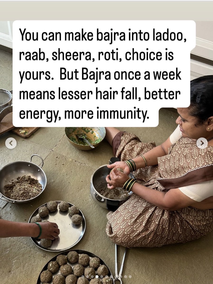 Rutuja Diwekar back at what she does beautifully. Fools innocent Indians with ‘traditional foods romanticisation’ + ‘food based nationalism’.

1. Eating Bajra once a week ≠ less hairfall

Her logic could be that Bajra has Zinc, Iron, protein and B vitamins.

And hence, eating it