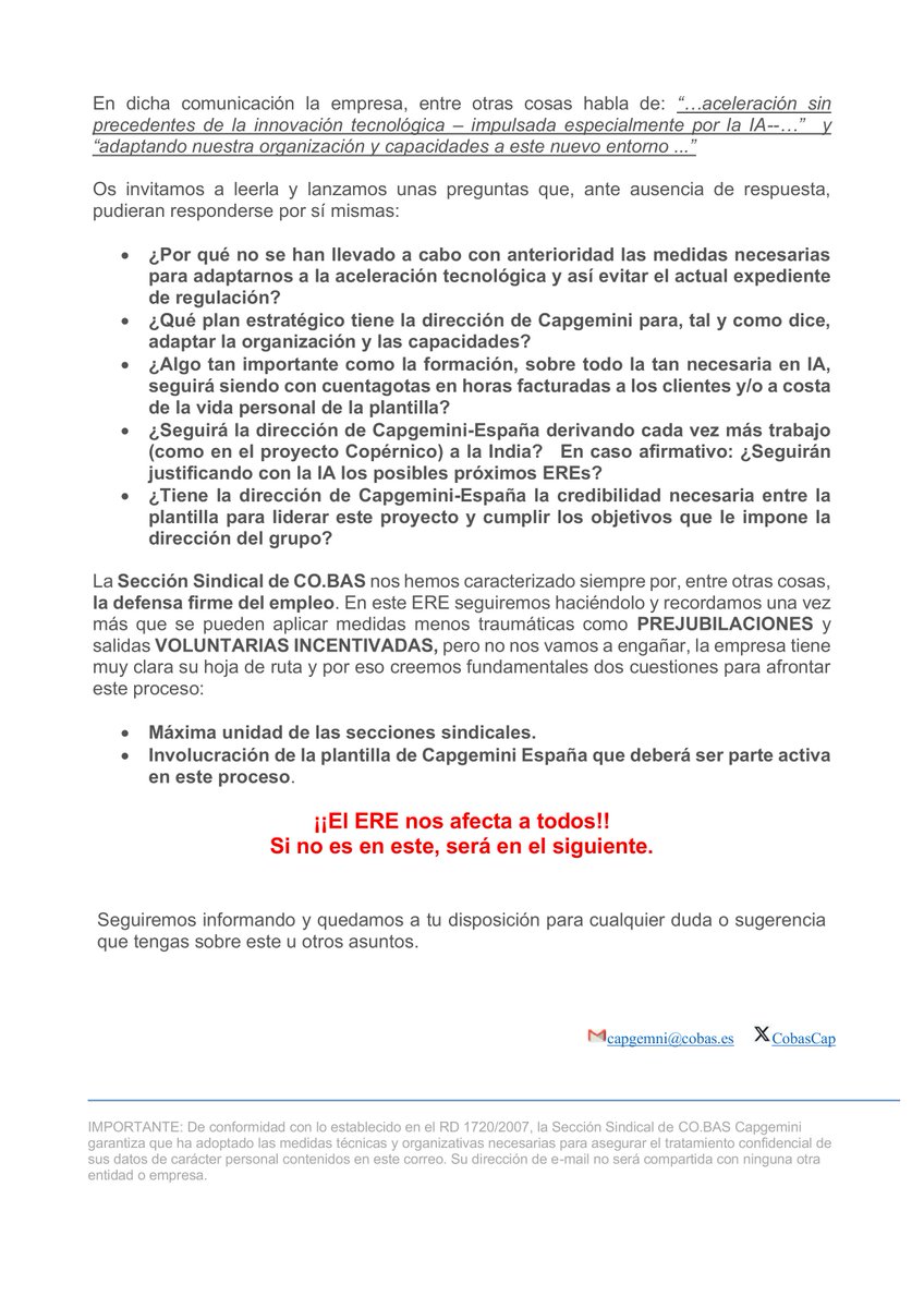 Comunicado: ERE en Capgemini: ¿Soluciones? o solo es el primero… <a href="/CoBas_MADRID/">Co.Bas MADRID</a> @cobas_ <a href="/cobasindraorg/">co.bas en Indra</a> <a href="/CapgeminiEngES/">Capgemini Engineering España</a> <a href="/RRHHDigital/">RRHH DIGITAL</a> <a href="/blogosferarrhh/">Blogosfera RRHH</a> <a href="/RRHHpress/">RRHHpress.com</a> <a href="/ForoRRHH/">Foro Recursos Humanos</a> <a href="/RRHH_info/">Tola la Información sobre recursos humanos</a> <a href="/CanalRRHH/">Toda la información sobre Recursos Humanos</a> <a href="/Capgemini_ES/">capgemini_es</a> <a href="/Capgemini/">Capgemini</a>