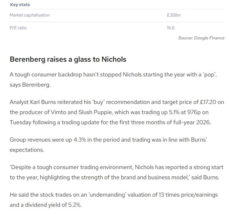 entrustTMF's tweet photo. #NICL Berenberg Raises A Glass To Nichols https://t.co/zntNoqLm6y