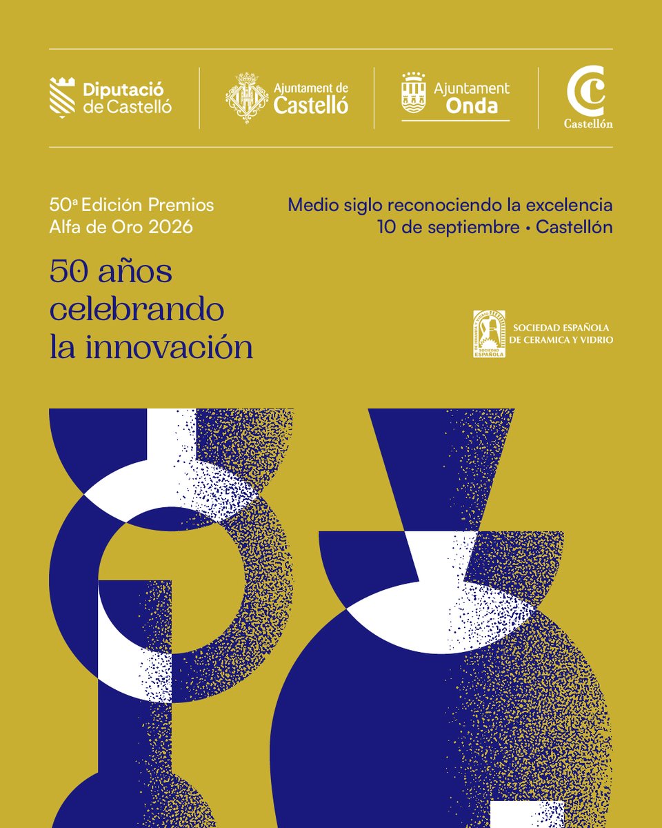 SocEspCeramVidr's tweet photo. 50 años celebrando la innovación.

Los Premios Alfa de Oro alcanzan su 50ª edición: medio siglo reconociendo la innovación que impulsa el sector cerámico y del vidrio.

Candidaturas abiertas hasta el 29 de mayo: https://t.co/8dclAyWYBO

#PremiosAlfaDeOro https://t.co/99nVvIQ2sV
