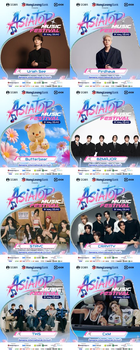 16 artist are here! WHO ARE YOU SCREAMING FOR?! 🔥🎤 TICKETING &amp; SEAT PLAN COMING SOON✨!!!

ASIA TOP MUSIC FESTIVAL 🇲🇾

📅 30 &amp; 31 MAY 2026
📍SEPANG INTERNATIONAL CIRCUIT

Lineup 💫

DAY 1️⃣ #NexT1DE #AINAABDUL #BELLESISOSKI #WINMETAWIN #NMIXX #WINNER #DAESUNG #KUN  
DAY 2️⃣