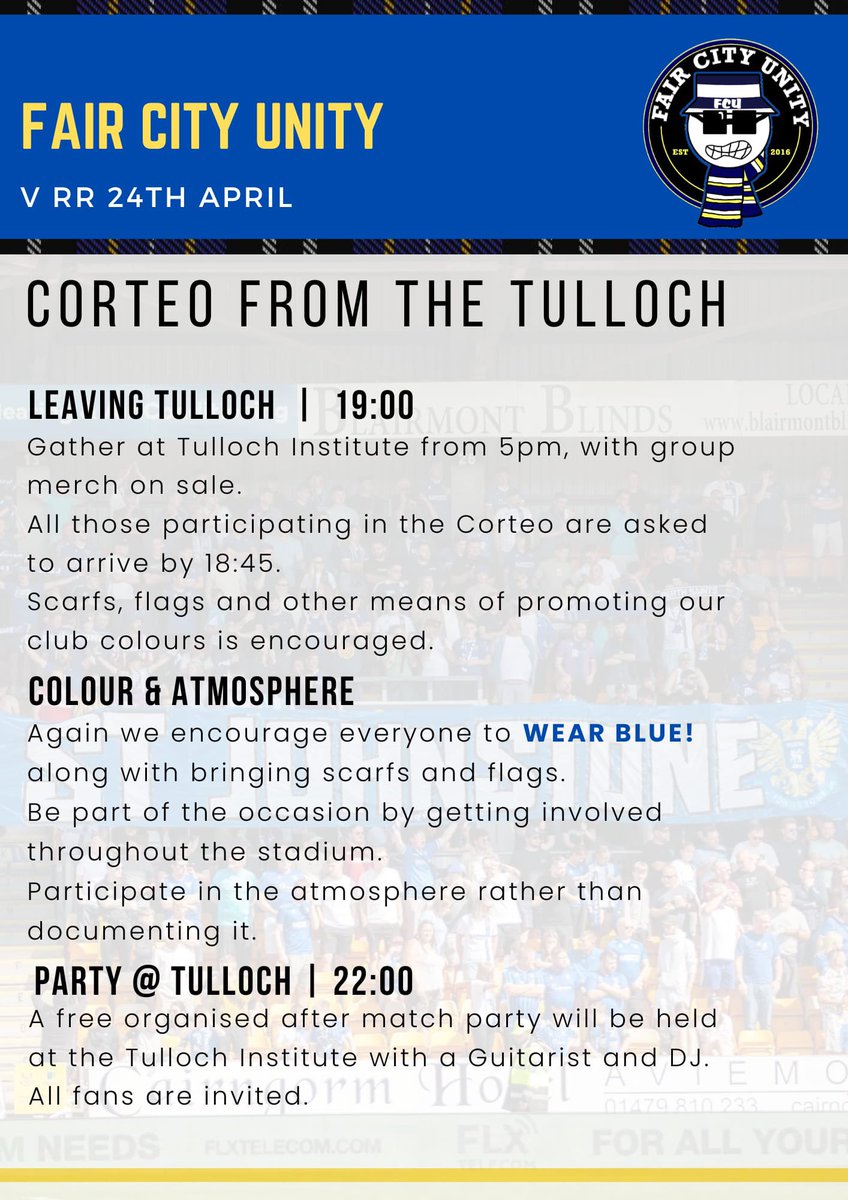 faircityunity's tweet photo. All fans invited to pre and post match events on Friday 24 April. https://t.co/1zn5FUPhp7