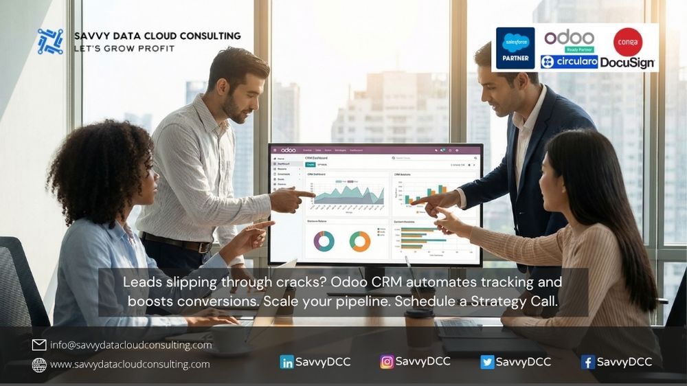 SavvyDCC's tweet photo. Leads slipping through cracks? Odoo CRM automates tracking and boosts conversions. Scale your pipeline. Schedule a Strategy Call. #OdooCRM #CRMImplementation #SalesAutomation #LeadManagement #SMEGrowth #ERPSystem #CustomerExperience #DigitalCRM #BusinessScaling https://t.co/0obl6eXjbj