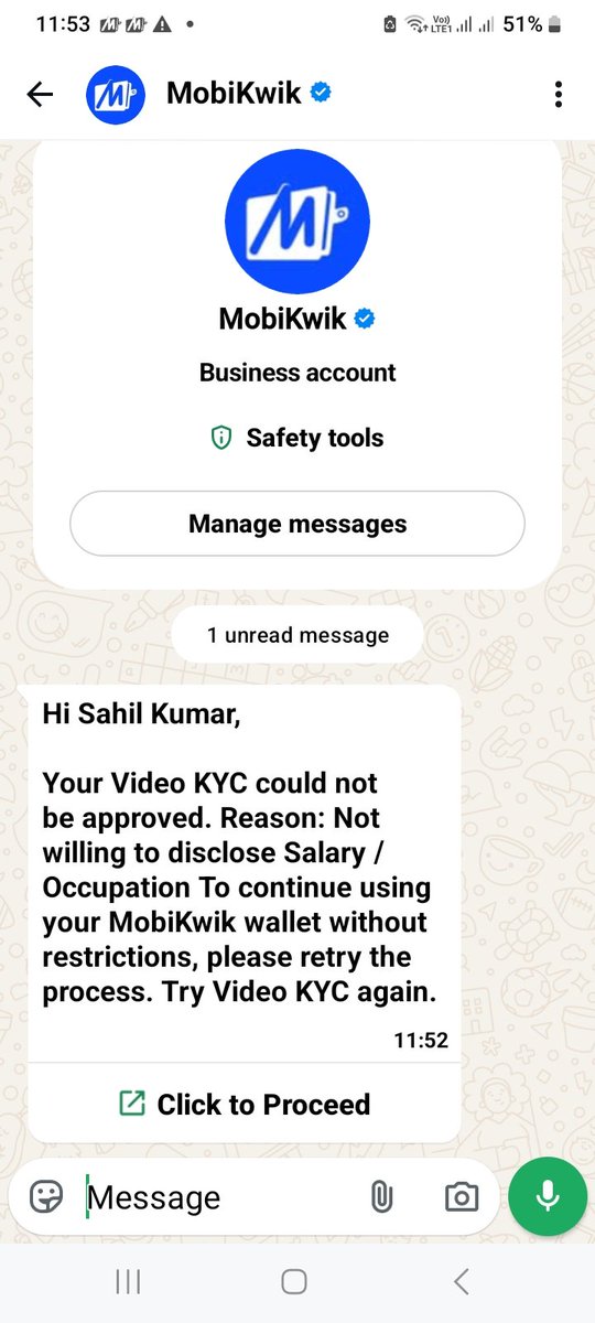 onlysahil47's tweet photo. I want to complete my Kyc with Mobikwik wallet and successfully shown my aadhar and Pan with address. They asked me my monthly salary but I am not willing to disclose my pm salary. They have rejected kyc.  @MobiKwikSWAT @RBI @aajtak @CNBCTV18News @nsitharamanoffc @FinMinIndia https://t.co/fLEew90Syz