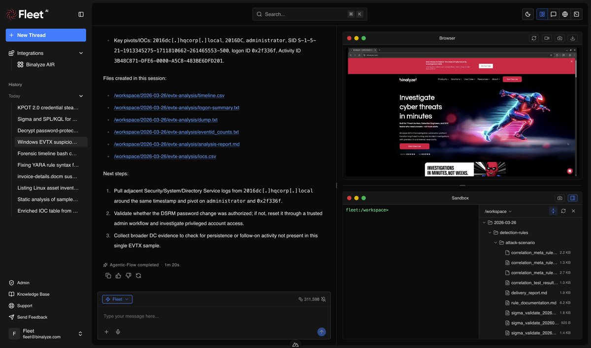 binalyze's tweet photo. Drowning in EVTX data? Upload to Fleet and instantly surface authentication, escalation, and lateral movement events, risk-prioritized and timeline-ordered. Investigate smarter: https://t.co/qOVfTzSsrv #DFIR #WindowsForensics #ThreatHunting #IR #EDR #XDR #BlueTeam https://t.co/2YeEDAT9V5