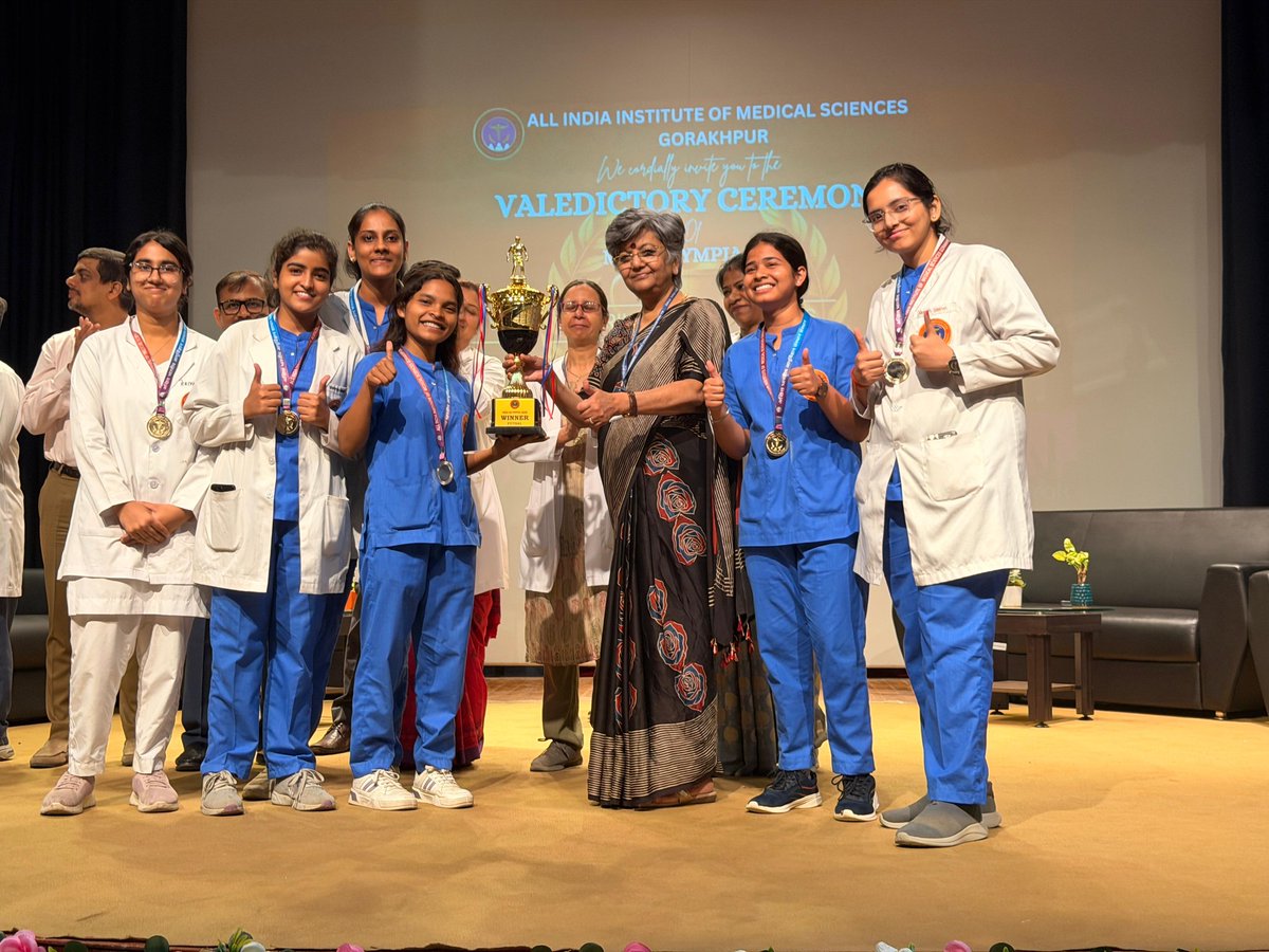 aiims_gkp's tweet photo. MedOlympia 2026 at AIIMS Gorakhpur concluded with a grand valedictory ceremony on 21 April, graced by Executive Director Maj. Gen. (Dr.) Vibha Dutta. Celebrating sportsmanship, teamwork & holistic development, the event saw enthusiastic participation across diverse sports. @JPNadda @myogiadityanath @MoHFW_INDIA @ravikishann @CMOfficeUP @DrHeman26245445 @mpprataprao @AnupriyaSPatel