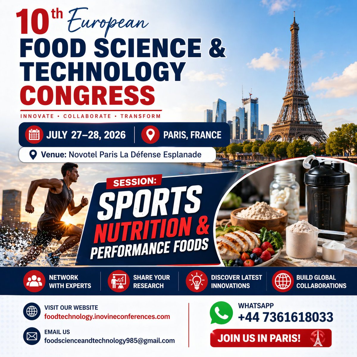 InovineMeetings's tweet image. 🏃‍♂️ 10th European Food Science &amp;amp; Technology Congress
📅 July 27–28, 2026
📍 Novotel Paris La Défense Esplanade, Paris, France
📩 Submit Your Abstract:
foodtechnology.inovineconferences.com/submit-abstrac…

#europeancongress #foodscience #foodtechnology #guthealth #inovineconferences
