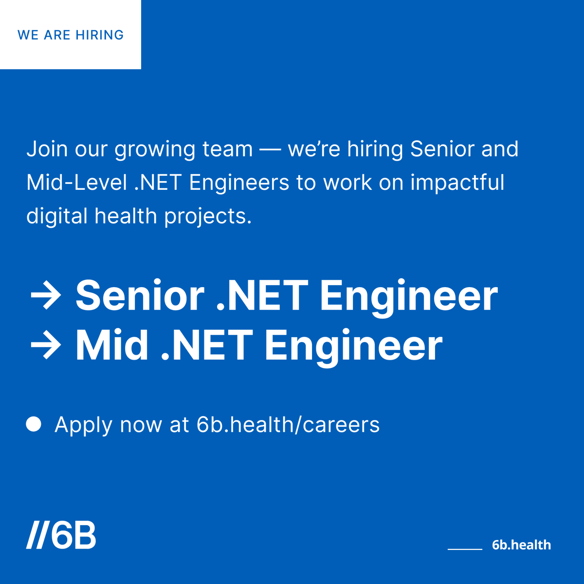 6b_digital's tweet image. We’re hiring Senior and Mid-Level .NET Engineer roles at 6B to work on impactful digital health projects. 🚀

Find out more about the roles and apply today-

6b.health/job/senior-net…
6b.health/job/mid-level-…

#Hiring #DotNet #HealthTech