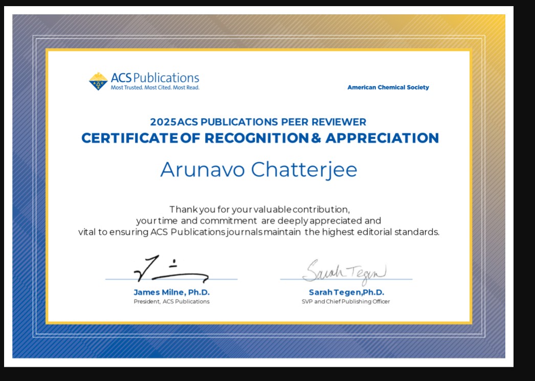 ArunavoC's tweet image. Thank you @AmerChemSociety Publications for the recognition and appreciation.
@AmerChemSociety #PeerReview #academics #researchers #postdoc