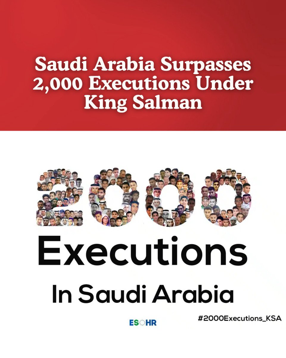 ADPANetwork's tweet image. #SaudiArabia has surpassed 2,000 #executions under King Salman’s reign since 2015, according to @ESOHR_EN. 

worldcoalition.org/saudi-arabia-s…