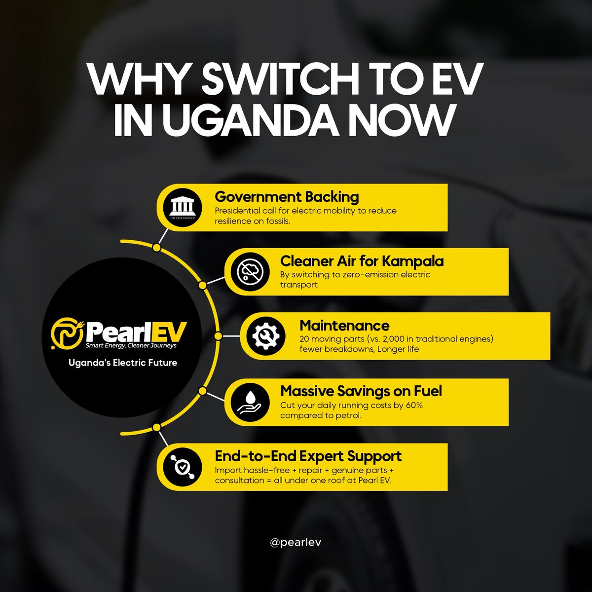 pearlev_africa's tweet image. Why switching to an EV in Uganda is the smart move right now.🔌✨#PearlEv #SmartEnergy #ElectricFuture