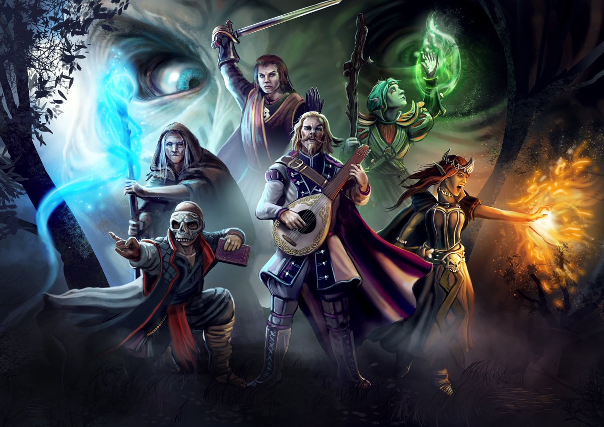 thenobleartist's tweet image. This is a new commission for a party who are currently doing DnD in a caste with @Mark_Meer . So excited to have illustrated the party members for this surprise gift.

#dnd #dndcharacter #dungeonsanddragonsart #ttrpgcommunity #ttrpgfamily