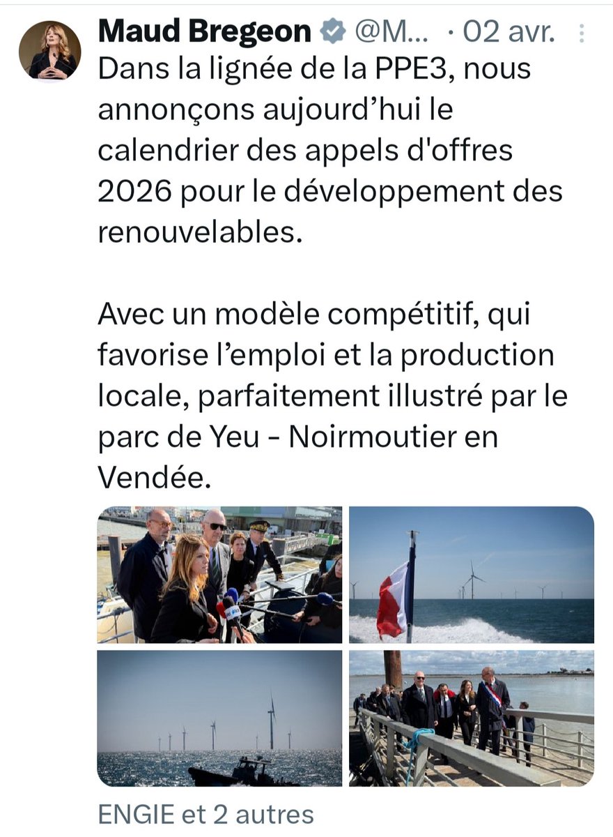 cartoeolfw's tweet photo. @MaudBregeon semble voir dans l'éolien en mer un modèle compétitif.
Avec un tarif de référence possiblement autour de 170€/MWh, le parc d'Yeu-Noirmoutier en serait une parfaite illustration.
Ce n'est pas sérieux. 
Plutôt un mensonge. https://t.co/A71obA9rij