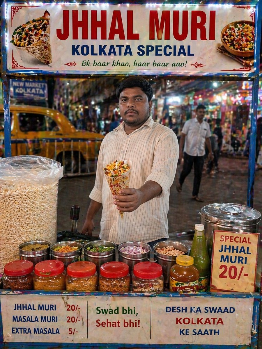 MdMerajbju123's tweet image. Kolkata में मेरा झालमुड़ी का दुकान खुल गया आइए #ModiJi झालमुंडी खाने।
#झालमुड़ी
