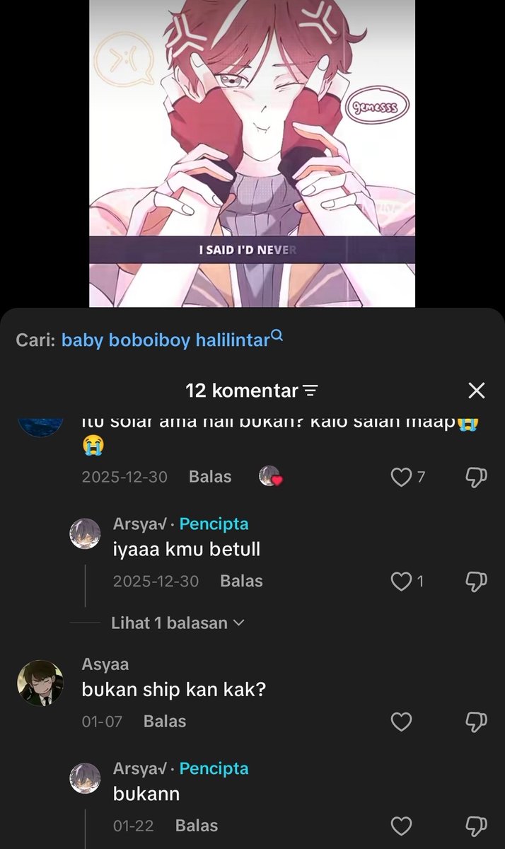 Hi warga #boicest, minta tolong report rame2 akun tiktok ini dong @/arsya_seira
- Repost banyak art orang2, beberapa setahuku artistnya gak memperbolehkan untuk repost art mereka.
- Art ship dikata art siblings 😇 jelas dia tdk membaca bio artistnya sama sekali.
Mohon bantuannya