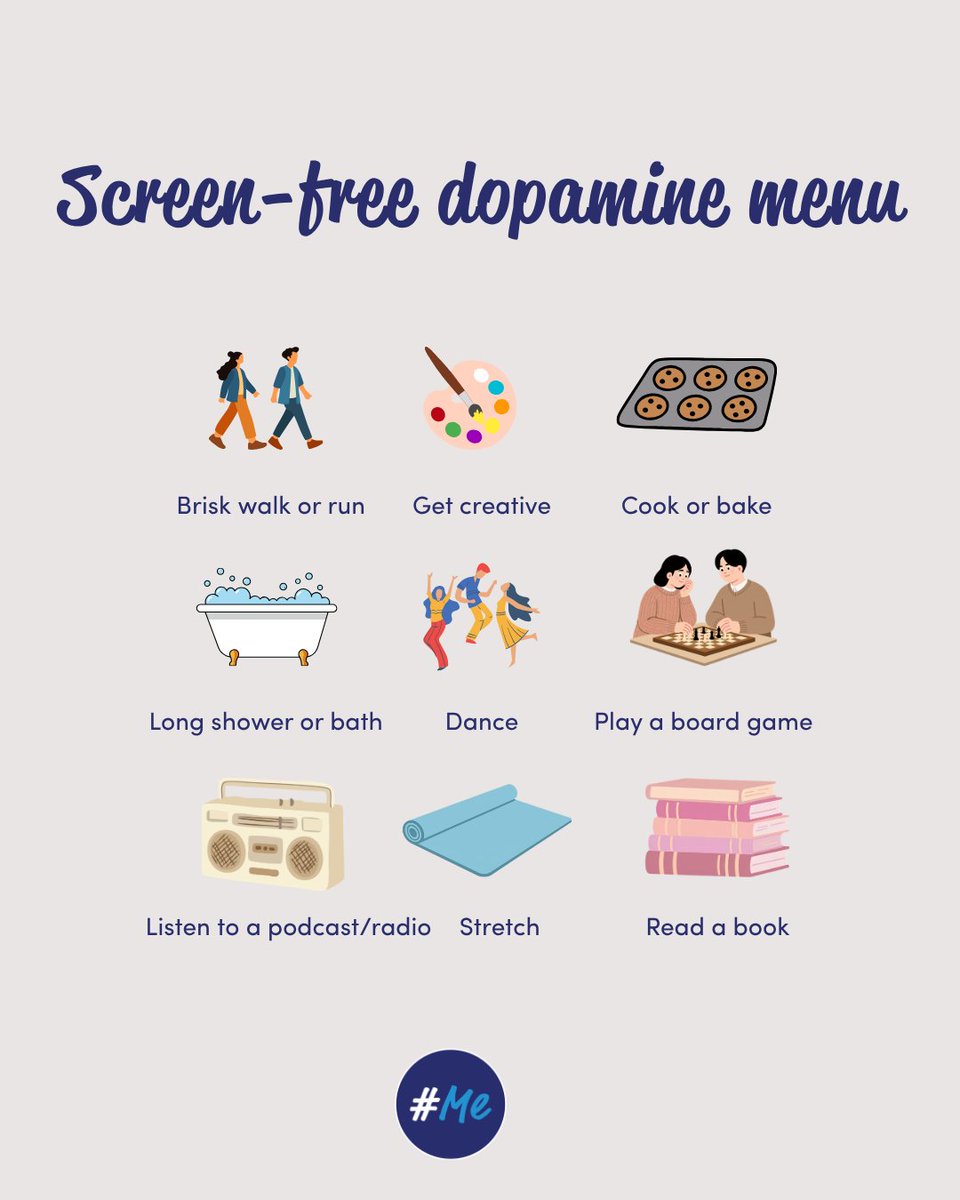 realhashtagme's tweet image. The reason we're so glued to our phones is the quick short-term dopamine we get from the endless scrolling, but we need better, long-lasting sources of it. 📵
So here are some ways the world around us gives the kind of dopamine that lasts.

#Detox #Dopamine #MentalHealthTips