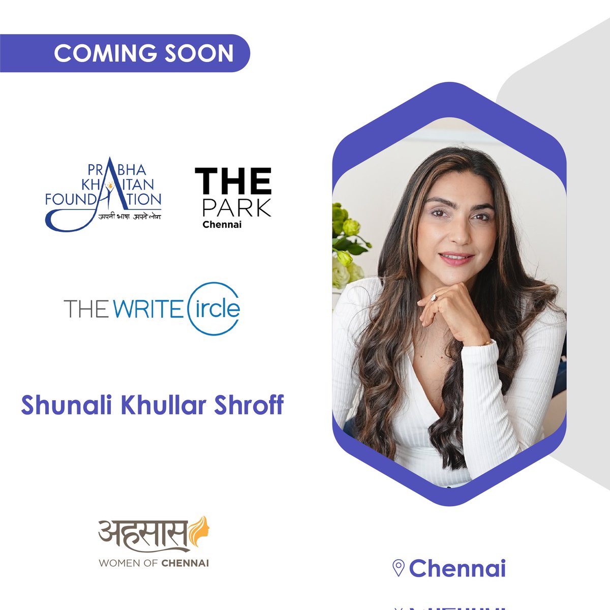 FoundationPK's tweet image. #ComingSoon to Chennai - Shunali Khullar Shroff for The Write Circle. She is a bestselling author, essayist, and podcaster known for her sharp and keen observations of modern Indian life. She will be in conversation with Deepali Goyal. 
The session is in association with The
