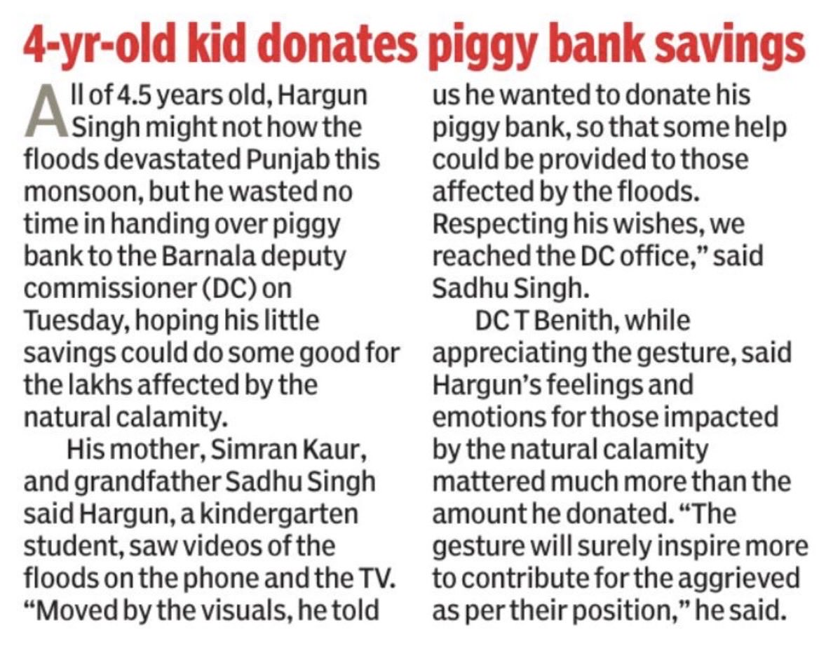 NeelkamalTOI's tweet image. Five years #HargunDhaliwal who donated his piggy bank money for those impacted by devastated floods in #Punjab in Aug 2025 rewarded by @PunjabKingsIPL co-owner @realpreityzinta, her generous gesture got Punjab flying high