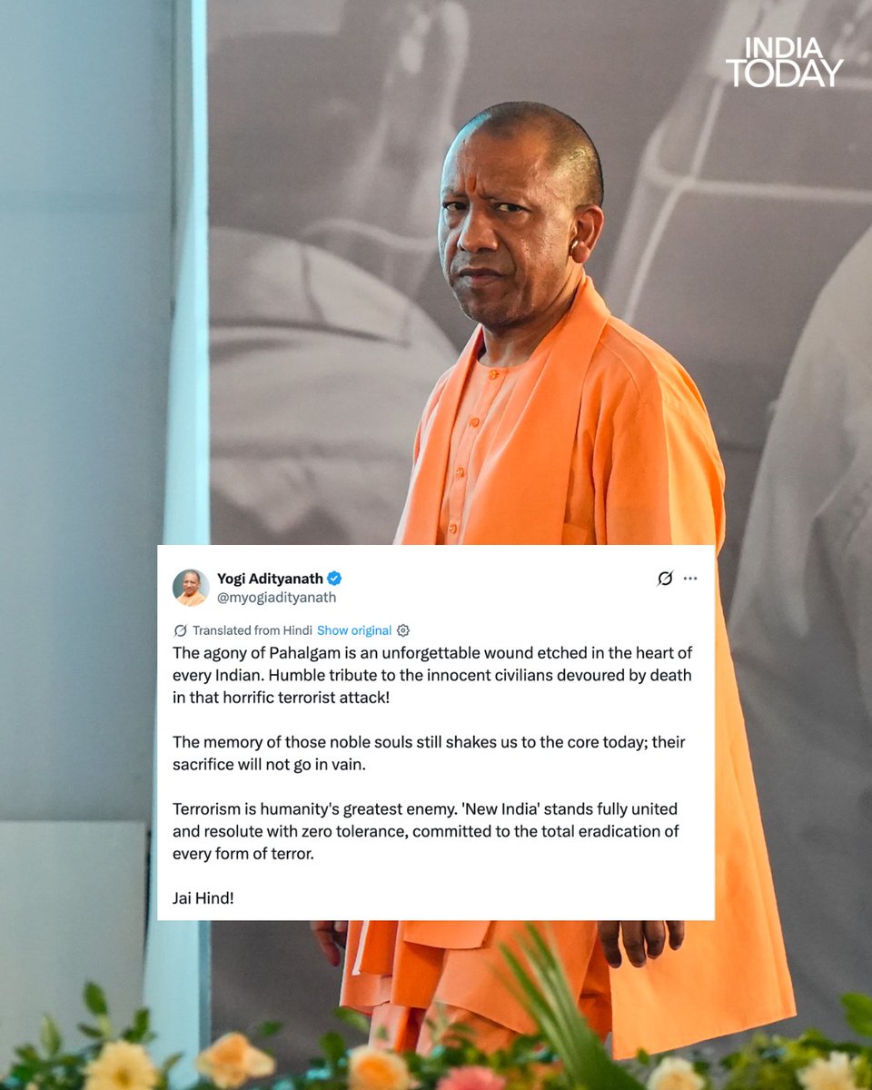 IndiaToday's tweet image. A year after the Pahalgam terror attack, the nation stands together in grief and resolve, honouring the innocent lives lost and re‑affirming the fight against terror, violence, and senseless suffering in Jammu and Kashmir.  

#Pahalgam #JammuAndKashmir #EndTerror