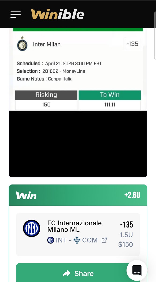 TwoLooney's tweet photo. 📈 Inter ML (-135) CASHES ✅
Down 0–2…
win 3–2 💎
Not always pretty
but the process holds 📊
📌 Edge confirmed
📌 Execution delivered
#SportsBetting #BettingTips #ValueBets #SoccerBets #GamblingTwitter #BettingCommunity #SportsPicks #L2T 💎📈 https://t.co/iTvjo0n8PT
