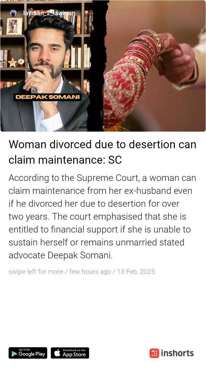 dnfiofkdn's tweet image. Woman divorced due to desertion can claim maintenance: SC