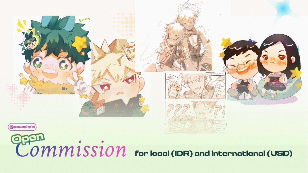 _cousaka's tweet photo. [💚and 🔁are appreciated!]
🌸COMMISSION OPEN🌸

Helloo! I'm opening commissions for local (ID) and international, 3 slots each :)

Carrd: https://t.co/aXCC1xJaha
VGen: https://t.co/DM0P5d0dJ3 

Details will be in thread below! You can ask in DMs as well :)

#Artcommission https://t.co/6eG8LojpJ7