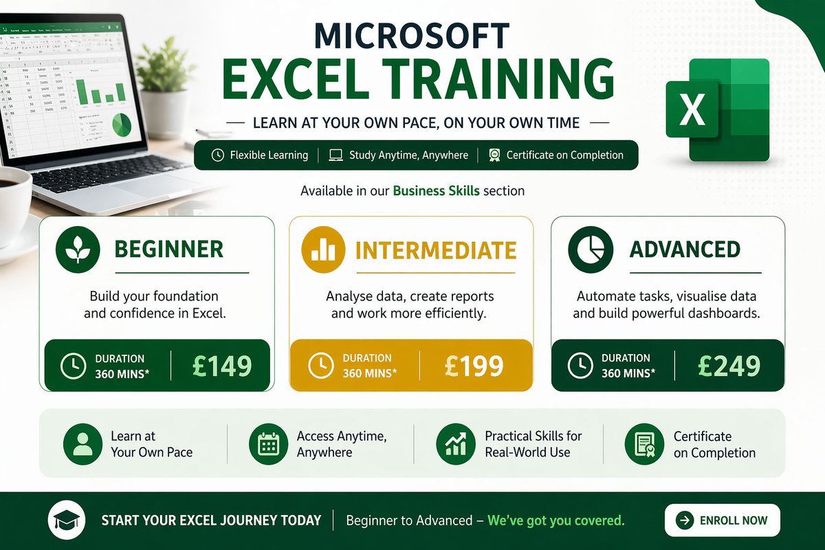 Alvonex's tweet photo. Learn Microsoft Excel your way 📊

Beginner → Intermediate → Advanced

✔ Learn at your own pace
✔ Study anytime
✔ Certificate on completion

👉 Start building real skills today

#Excel #LearnExcel #CareerGrowth #Skills https://t.co/bvTDuku15F