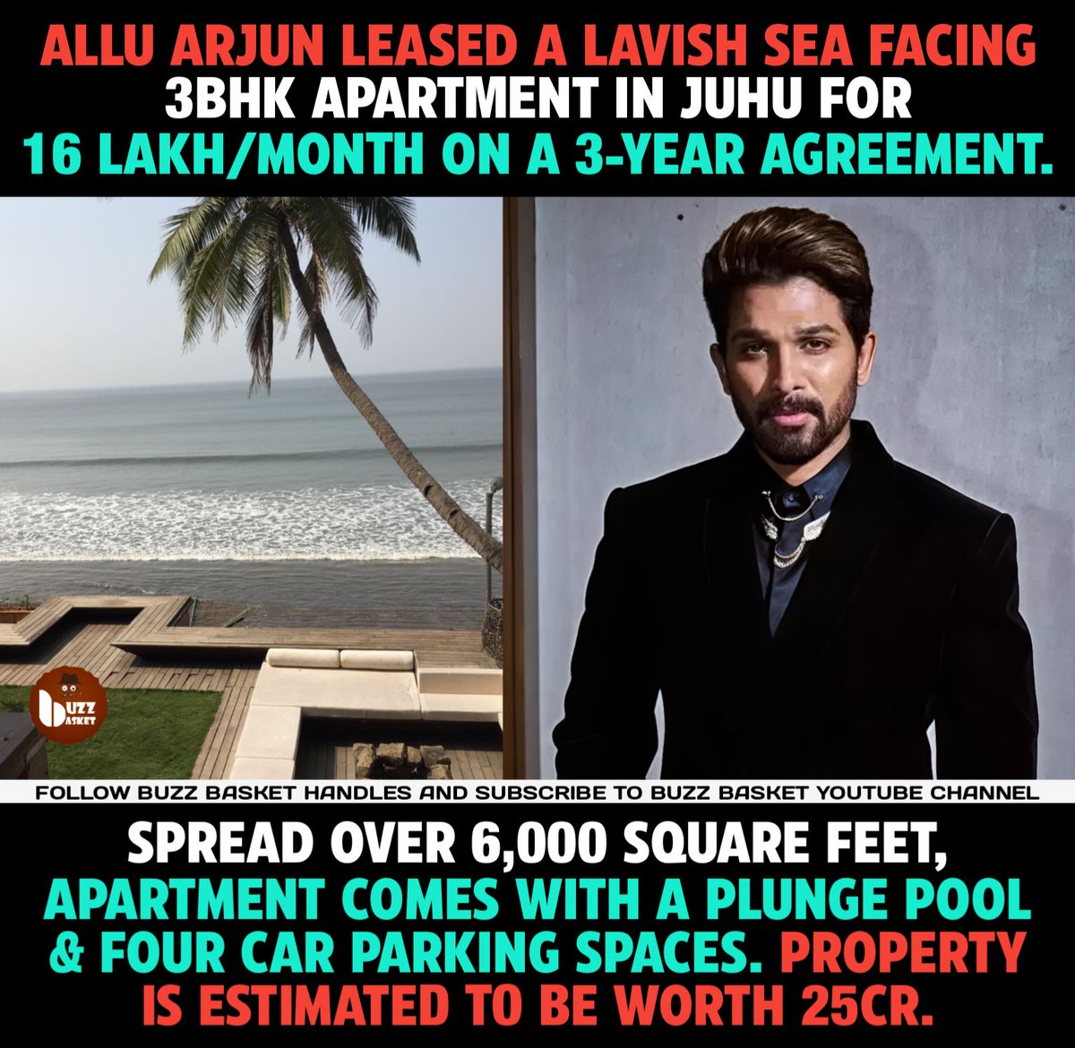 theBuzZBasket's tweet image. #AlluArjun leased apartment in #Mumbai for 16lakh/month 

#Raaka #LokeshKangaraj #Pushpa3