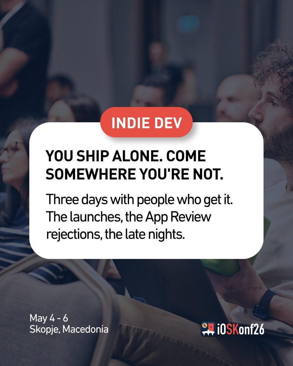 iOSKonf's tweet photo. Which one are you? 👇

Junior, senior, indie dev, or founder. iOSKonf has a reason for every one of you to be in Skopje this May 🇲🇰

Swipe to find yours ➡️

🎟️ Workshop is almost sold out. Conference tickets still available.

🔗https://t.co/H4Y1bdxwDV

May 4-6 · Skopje, Macedonia https://t.co/bRscRJKCq5