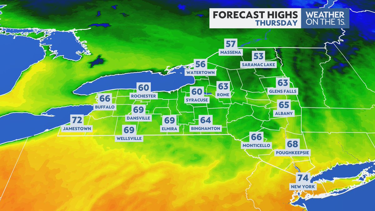 DurkinWeather's tweet image. **NEXT 2 DAYS OUTLOOK**

Mostly rain free weather today clouds to breaks of sunshine for many, especially CNY &amp;amp; WNY.

Comfortable, quiet weather tomorrow with plenty of sunshine.

#Buffalo #Rochester #Syracuse #Albany #HudsonValley #Binghamton #Watertown #NYwx