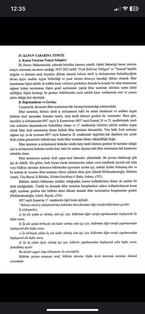 AvTarikCilekci's tweet photo. Çalışan, işten çıkarılma bildirimini imzalamasa dahi işveren tarafından tutulan tutanakla bu durum tespit edilerek ihbar süresinin ve iş arama izinin kullandırılacağının belirtilmesi karşısında ihbar tazminatına hükmedilemez.

Yargıtay 9. HD, 
2025/9524 E., 2026/756 K. https://t.co/d4CGIdcGqe